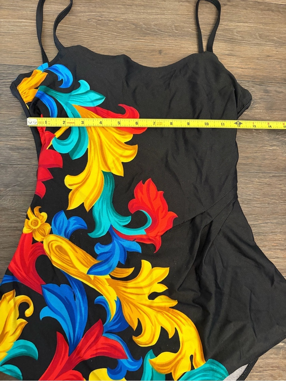 Vintage Women’s Gottex 90s One Piece Black W/ Color Abrast Floral Design Size 10 - Picture 3 of 7